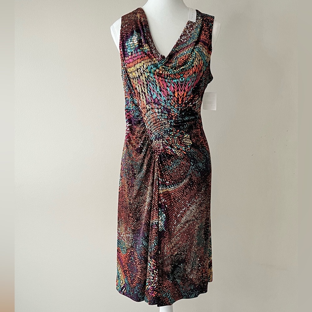 Trina Turk NWT Multicolor Cowl Neck Dress – Size 10 Sleeveless Knee Length